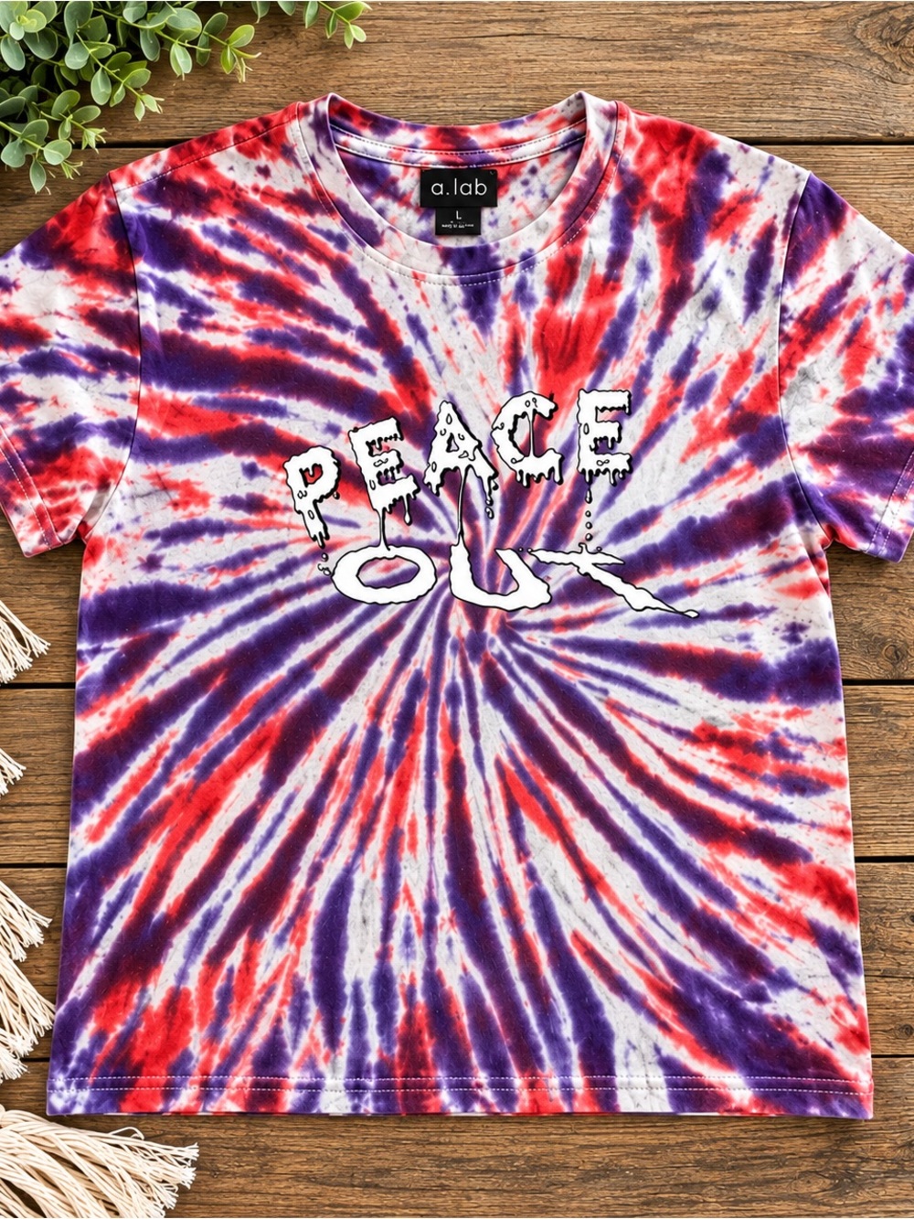 Kids "Peace Out" Red & Purple Tie-Dye Tee 618